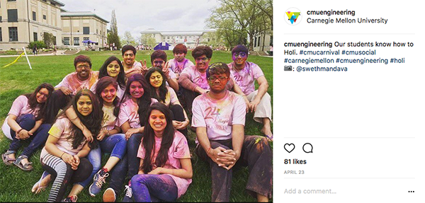 Group of students participating in Holi at Spring Carnival