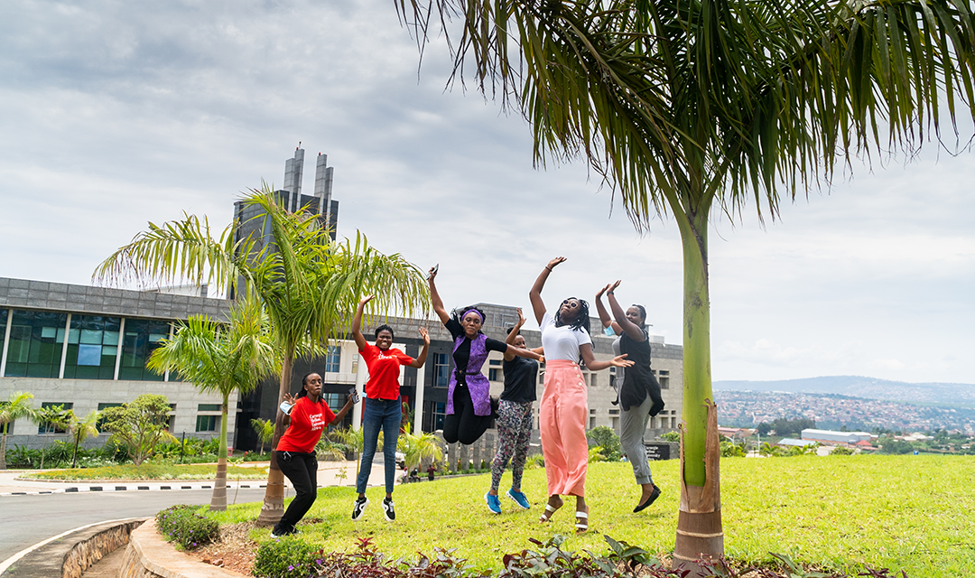 Students jumping at the CMU-Africa location