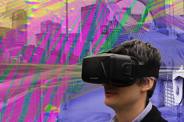 Person wearing visual reality headset