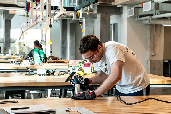 Student working in makerspace