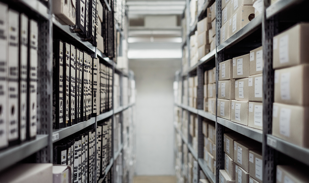 Line of storage shelves