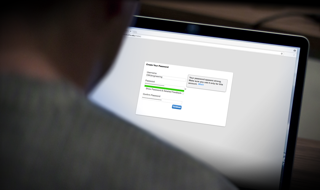 Password meter tool on a laptop screen