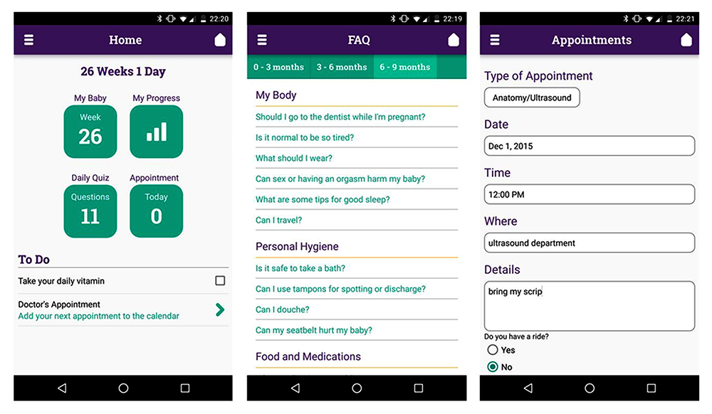 Screenshot of pregnancy app