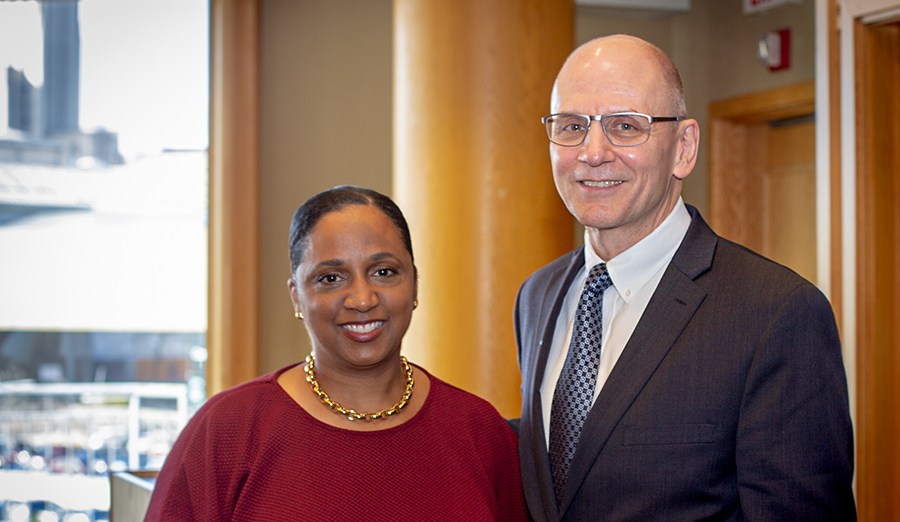 Professor Daina Ramey Berry posing with CEE Department Head Dave Dzombak.