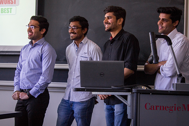 Students standing in front of classroom