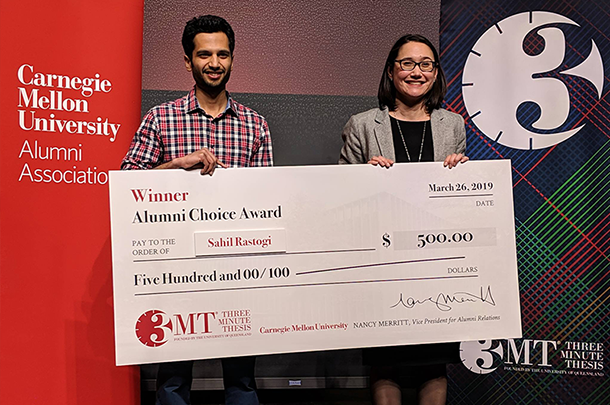 Alumni Choice Award winner Sahil Rastogi posing with the prize