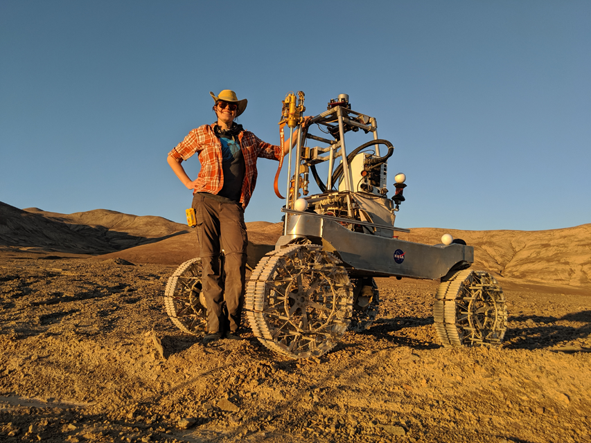 Catherine Pavlov next to the rover