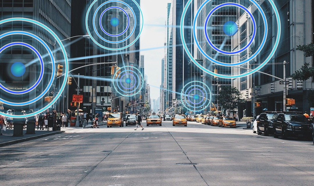 A city street with locations of remote sensor devices suggested