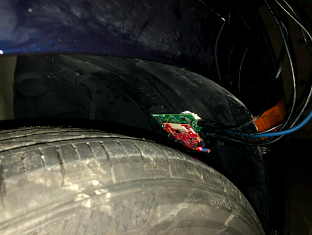 A tire with a sensor attached
