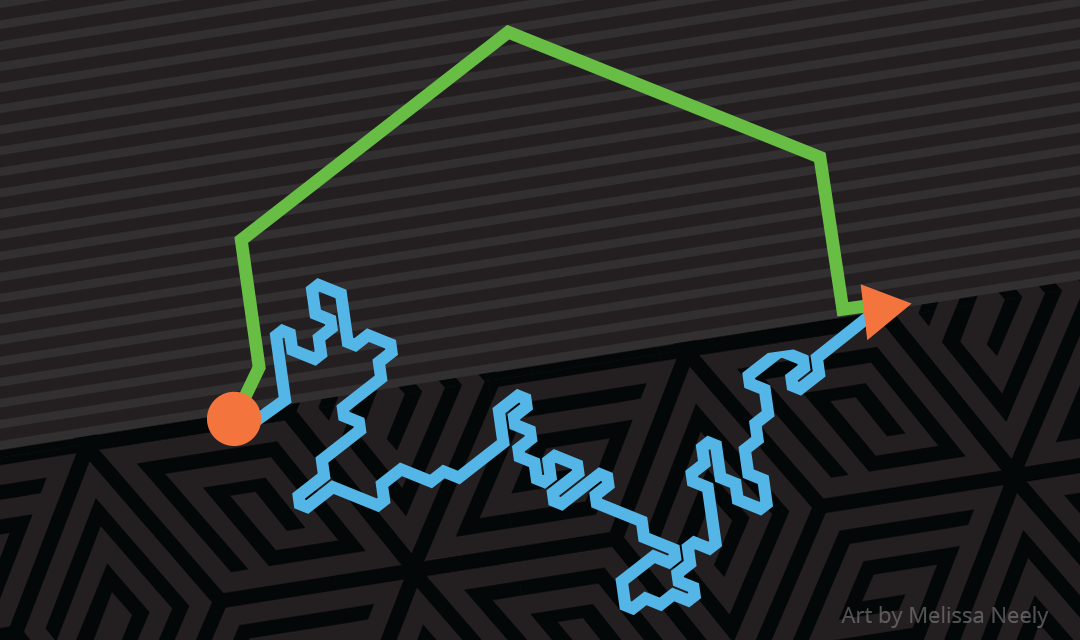 Clipart of what looks like a house on top with a squiggly arrow line on the bottom