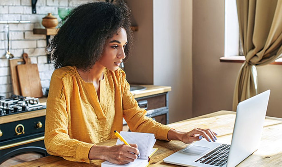 Woman working on a laptop