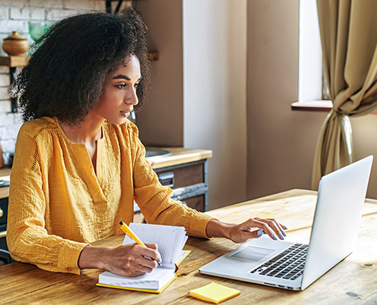 Woman working on a laptop