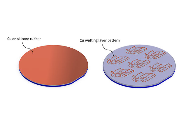 The CU silicon rubber disc compared with the wetting layer pattern next to it