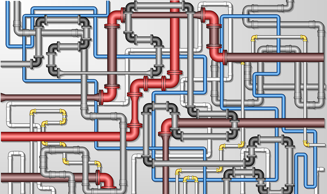 A clipart of multicolored pipes that are intertwined