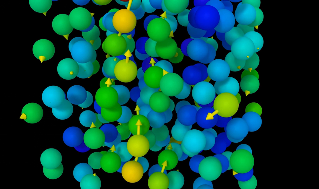 Ovals that are orienting along a plane to create one large pattern of alignment
