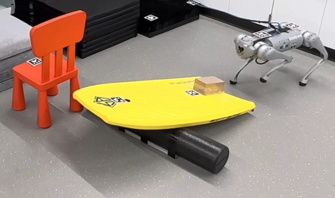 Robot walking up a slanted surface