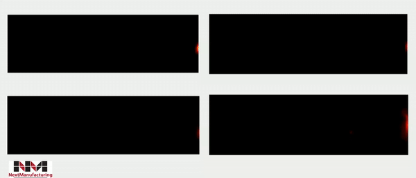 A gif with four blocks, each showing what looks like a fireball moving from right to left