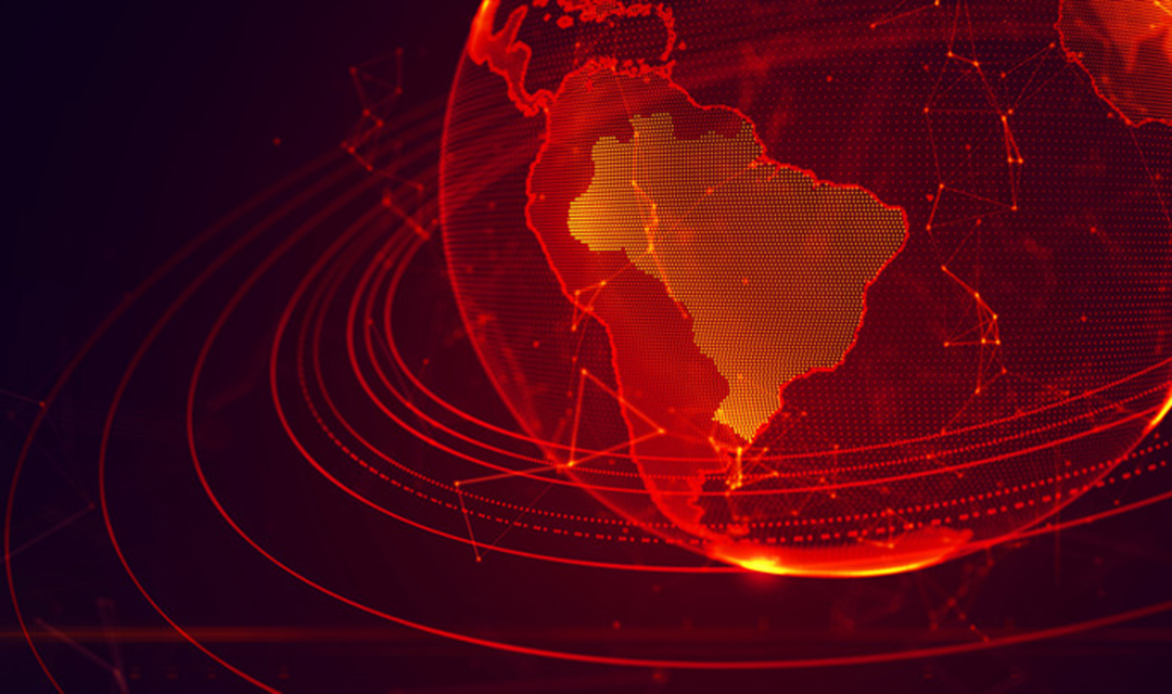 The globe showing South America