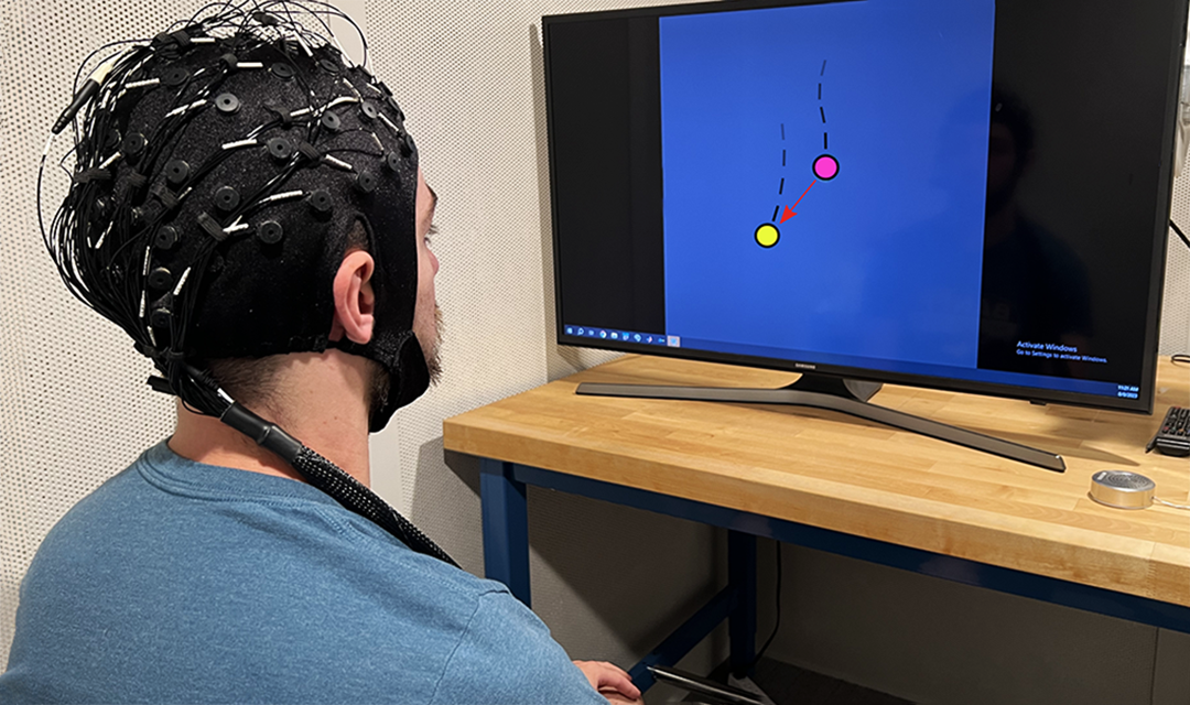 Man wearing non-invasive brain control interface