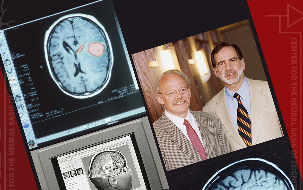 Peter Strick and Jay McClelland with images of brain scans