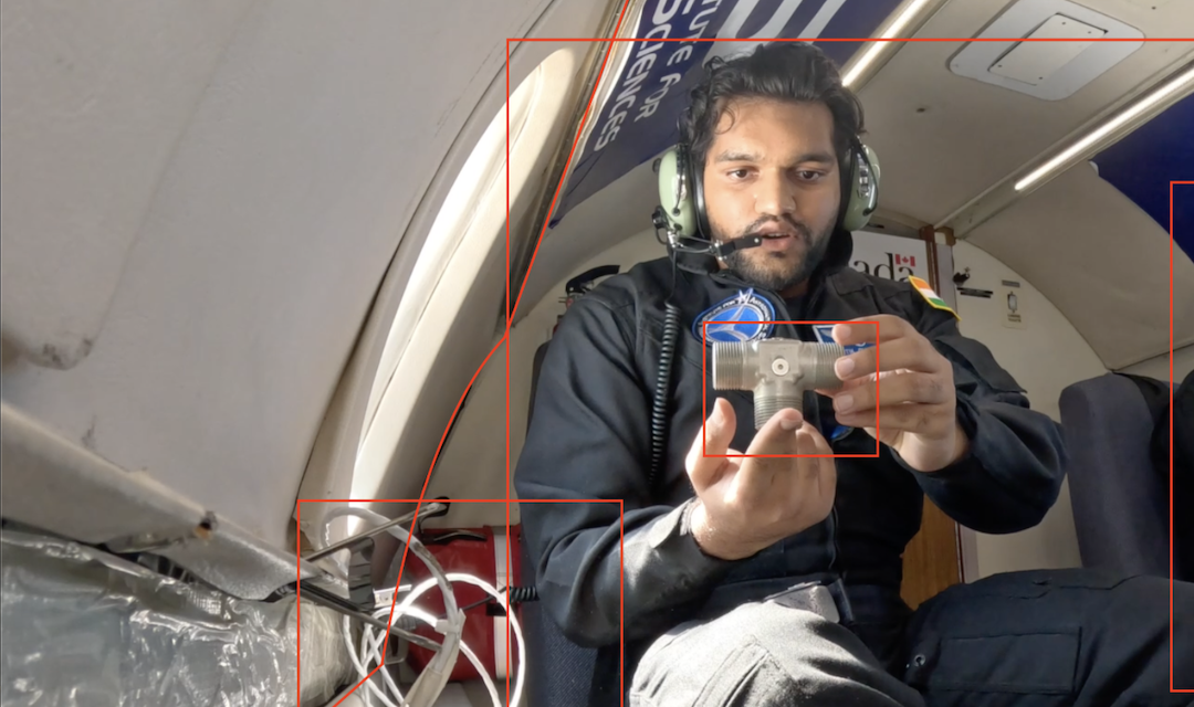 Chaudhari performs an experiment in zero-gravity.