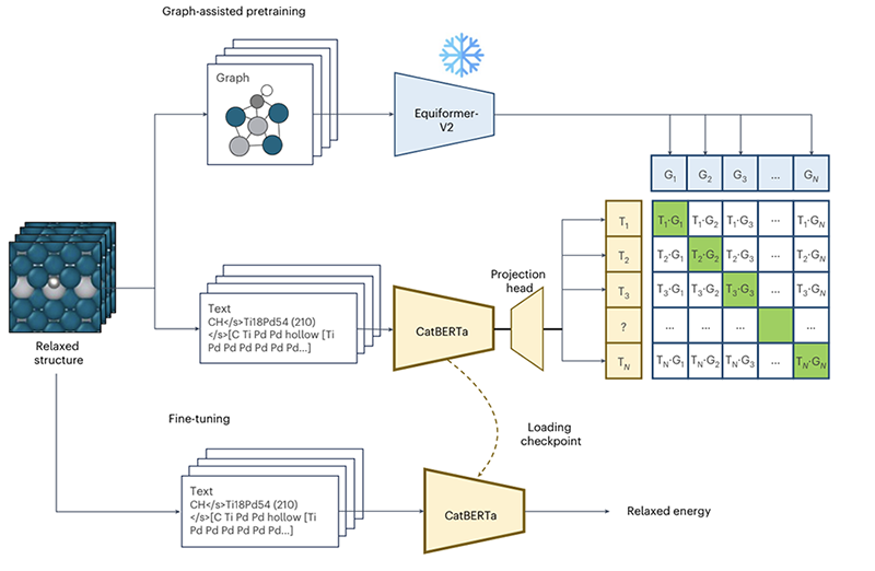 A chart showing how the relaxed structure can have fine-tuning and graph-assisted pretraining