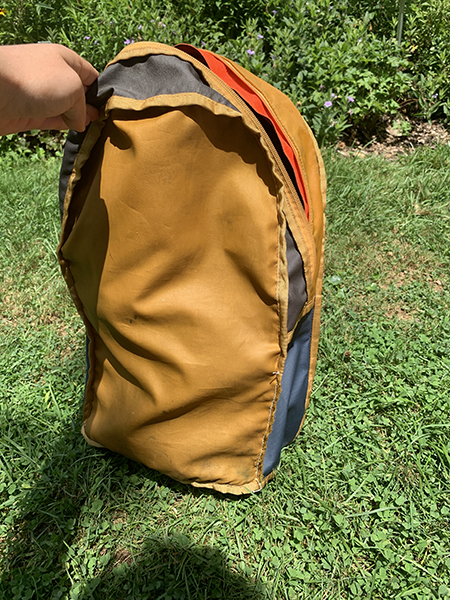 A backpack that has been repaired