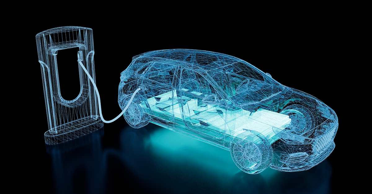 Illustration of an electric vehicle plugged in