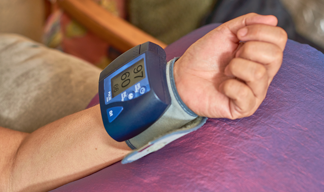 Wrist showing blood pressure watch