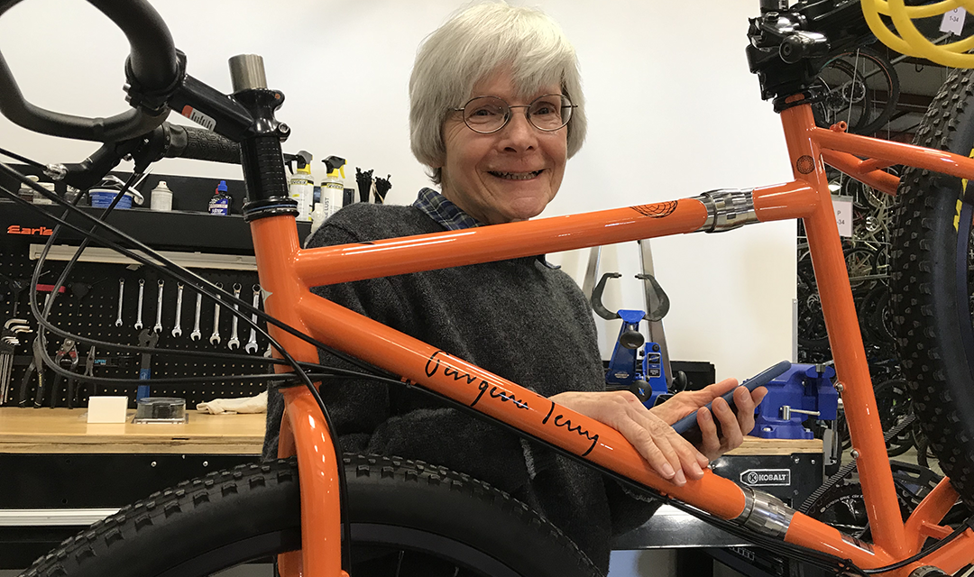 Alumna Georgena Terry with her custom bike