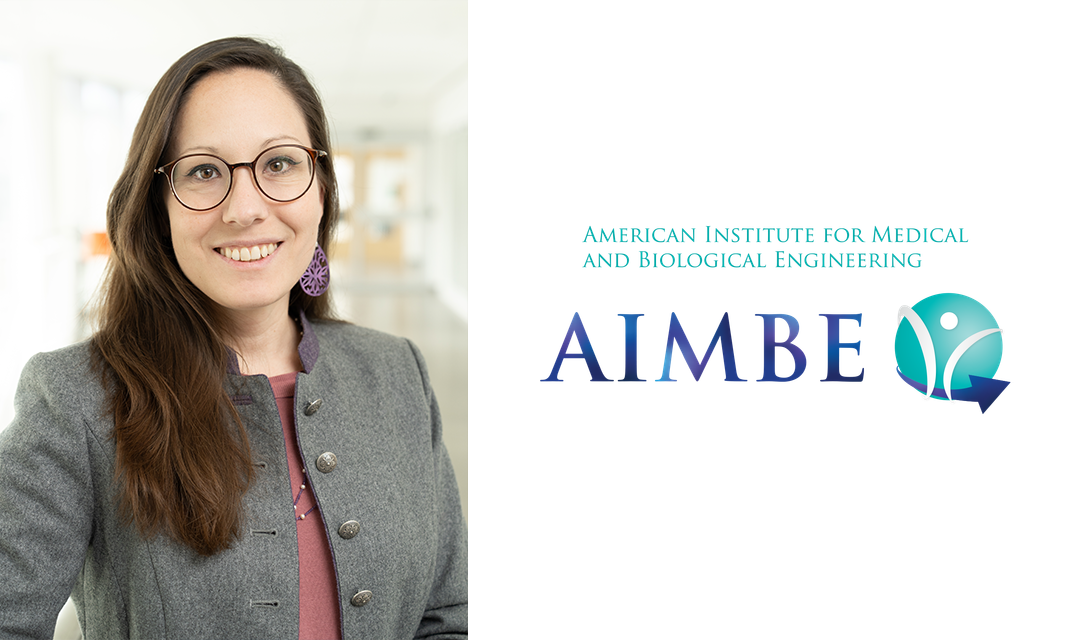 Jana Kainerstorfer beside the AIMBE logo