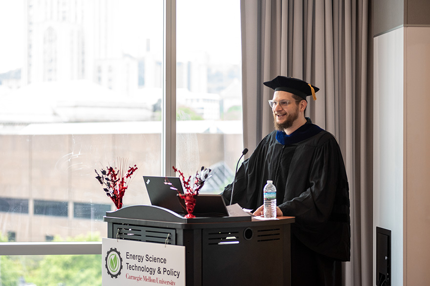 Faculty member, Panos Moutis, gives speech