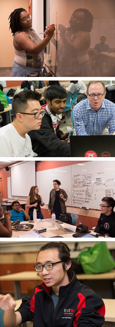 Collage of photos featuring students learning in classrooms